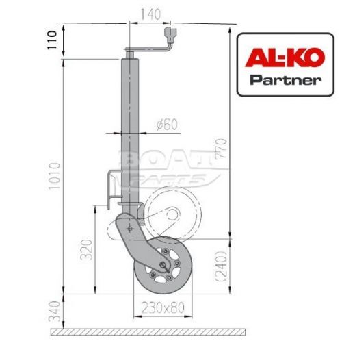 Опорное колесо AL-KO 500 кг. автоматическое с удлиненным штоком