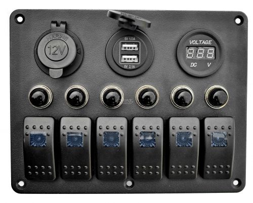 Панель 6 клавиш с вольтметром прикуривателем и USB купить