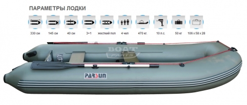 Надувная лодка Parsun 330E зеленая  