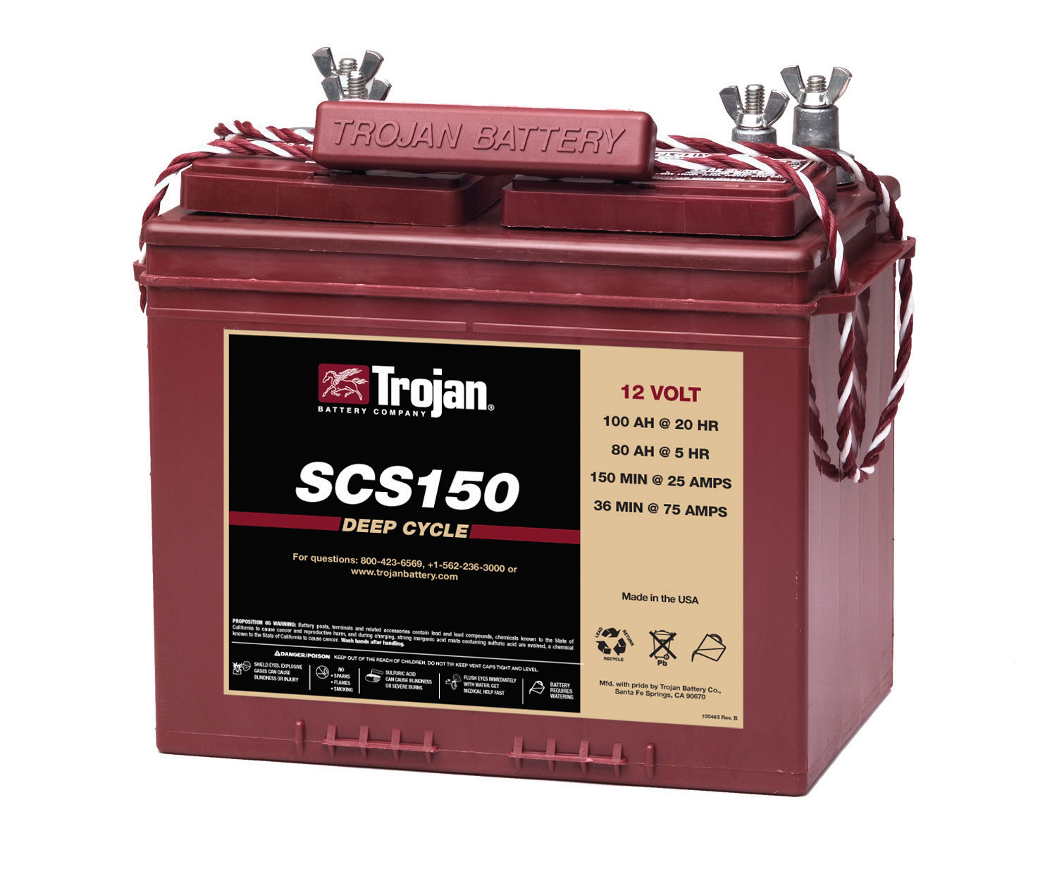 Гелевый аккумулятор Trojan SCS 150 - аккумулятор лодочный для электромотора купить - аккумулятор тяговый для лодки катера Троян цена - boat-parts.com.ua 
